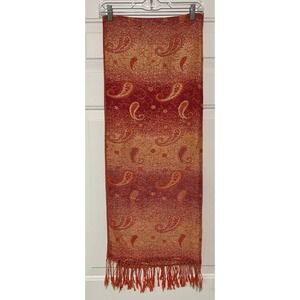 Pashmina's Scarf Wrap Vibrant Silk Colors Orange Gold Red Gold Paisley Fringe
